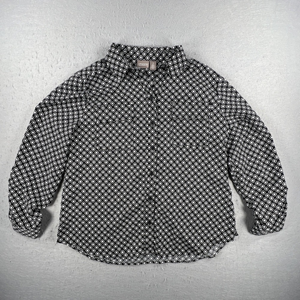 Chico's Womens Black White Geometric Print Button Shirt Blouse Size 2 (US Large)